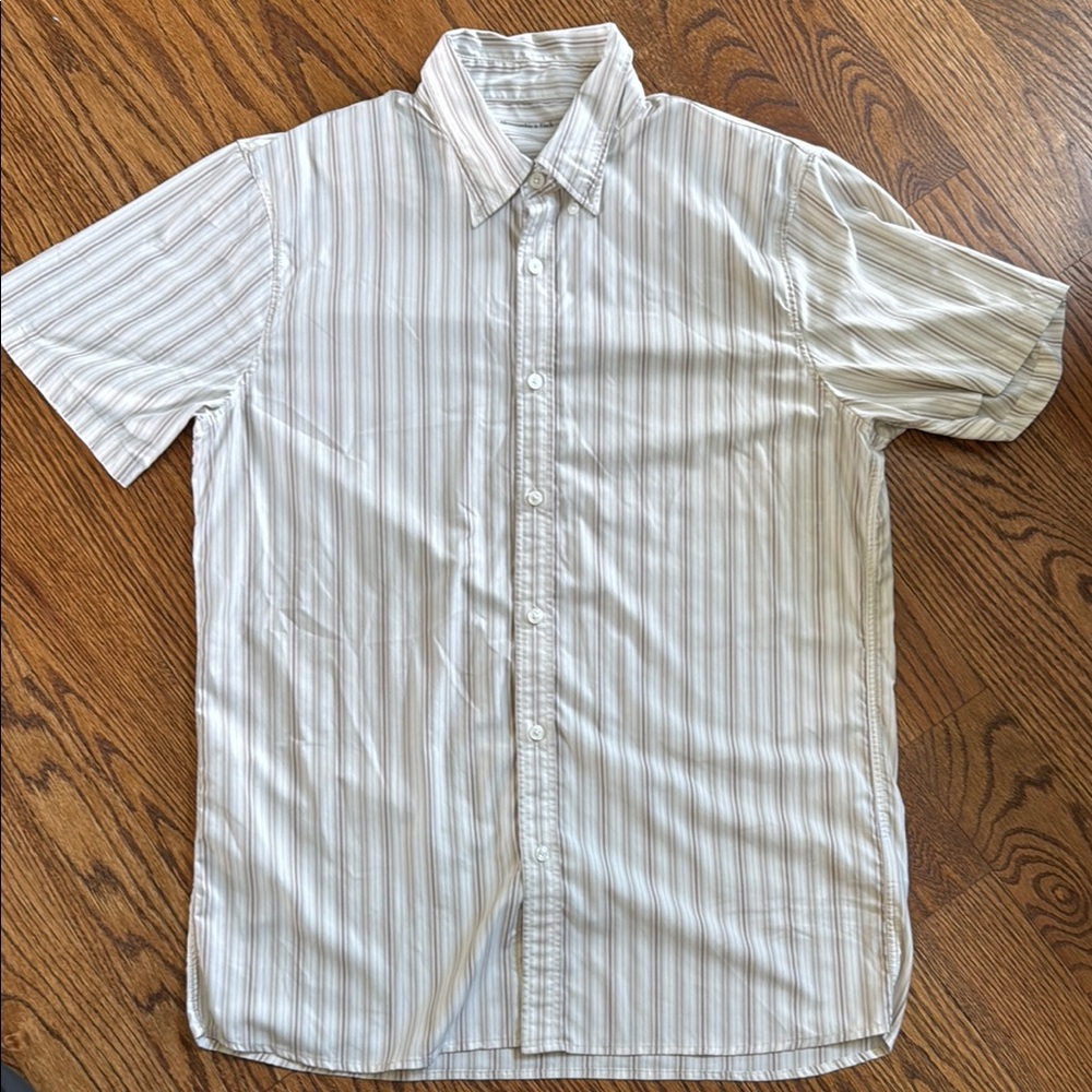 Abercrombie & Fitch Men's Striped Button Down Shirt - White and Tan